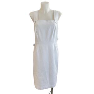 PENDLETON White textured square neck pencil, sheath dress 100% cotton sz‎ 16 New